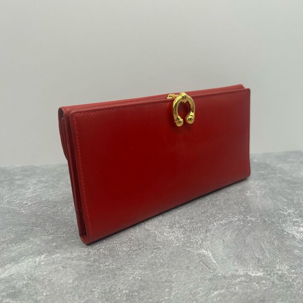 GUCCI Horseshoe Red Long Bifold Wallet Gold Metal Credit Card Luxury - Picture 3 of 14